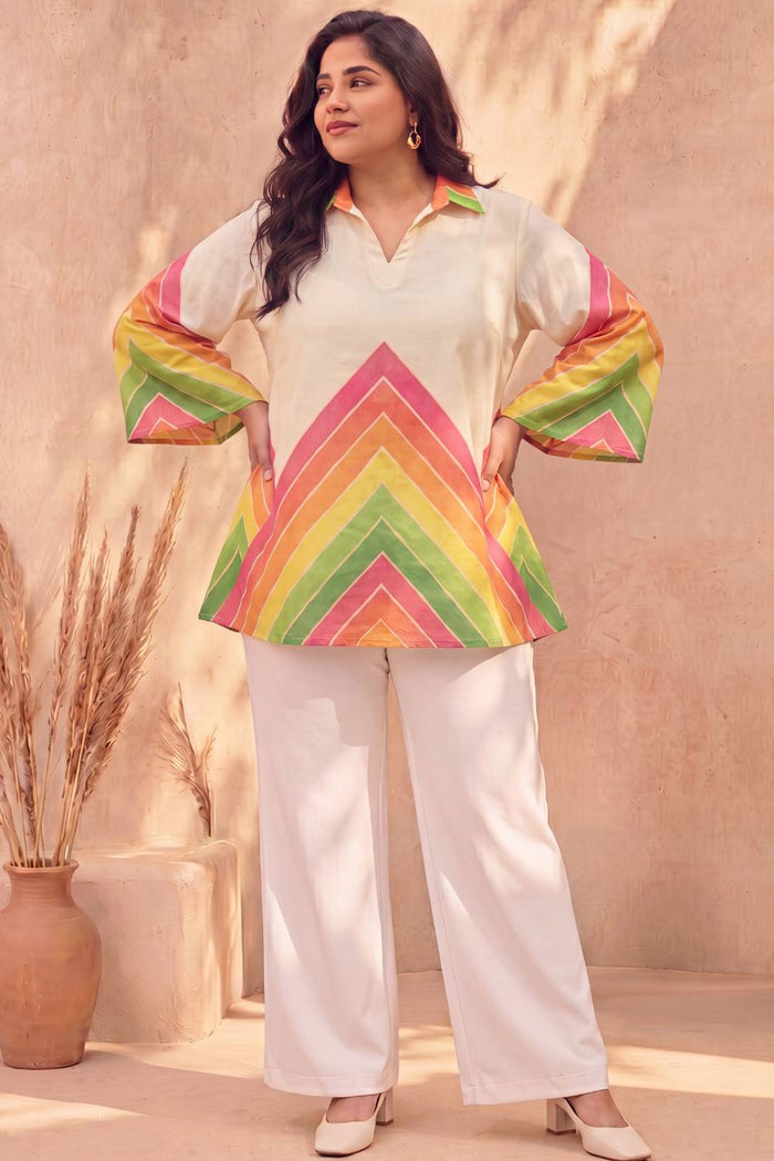 Plus Size Pastel Chevron Printed Cotton Top