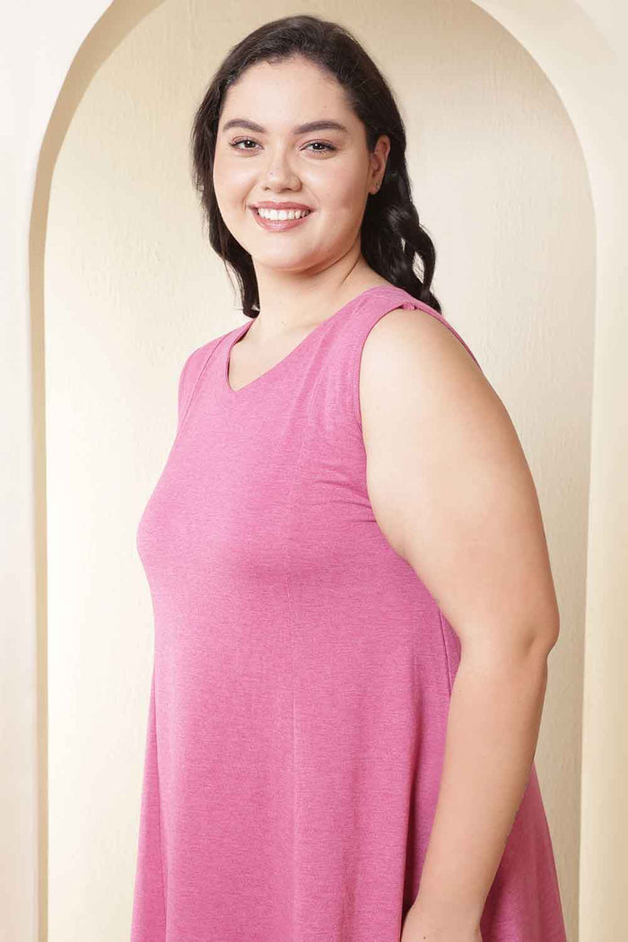Plus Size Pink A-Line Cotton Sleeveless Dress