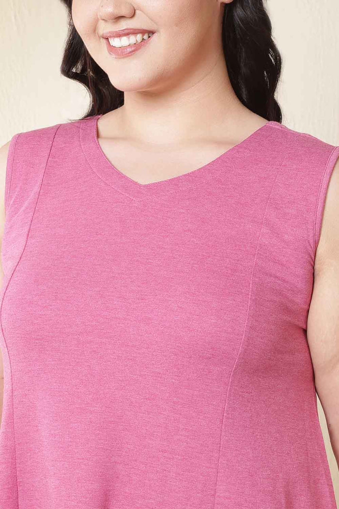 Plus Size Pink A-Line Cotton Sleeveless Dress