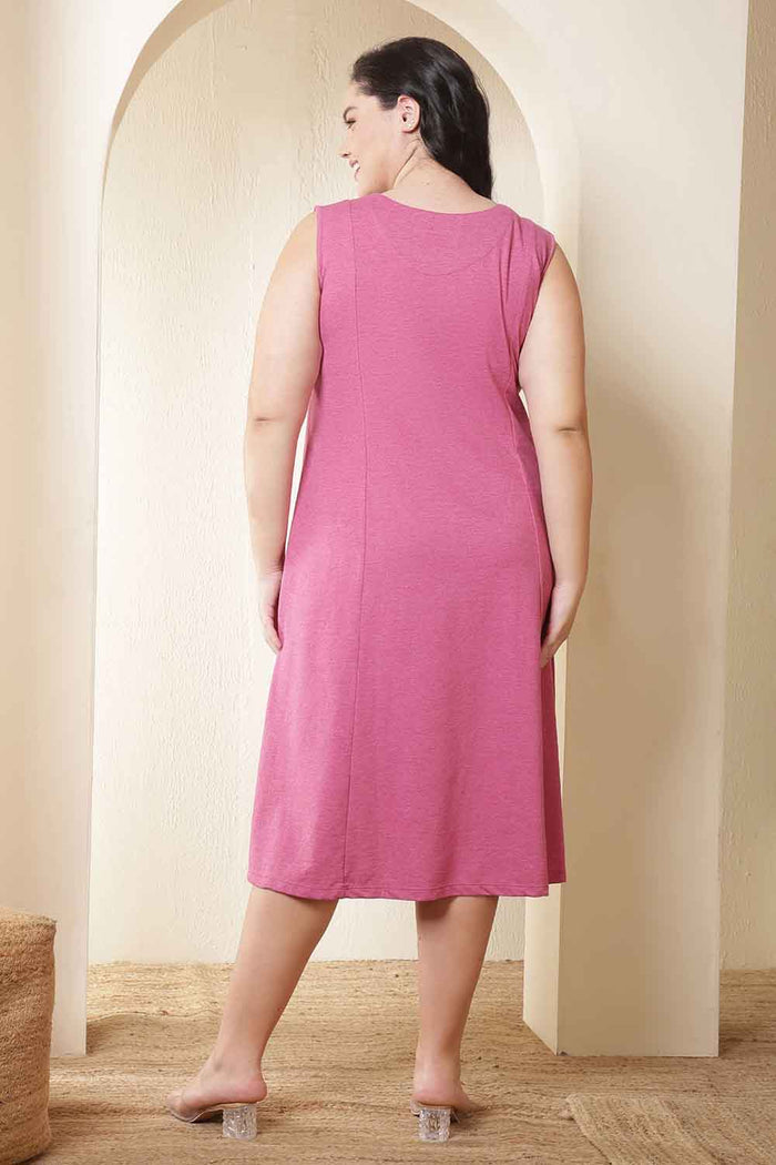 Plus Size Pink A-Line Cotton Sleeveless Dress