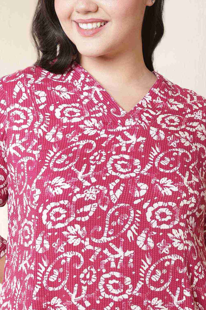 Plus Size Pink Batik Print Cotton Midi Dress