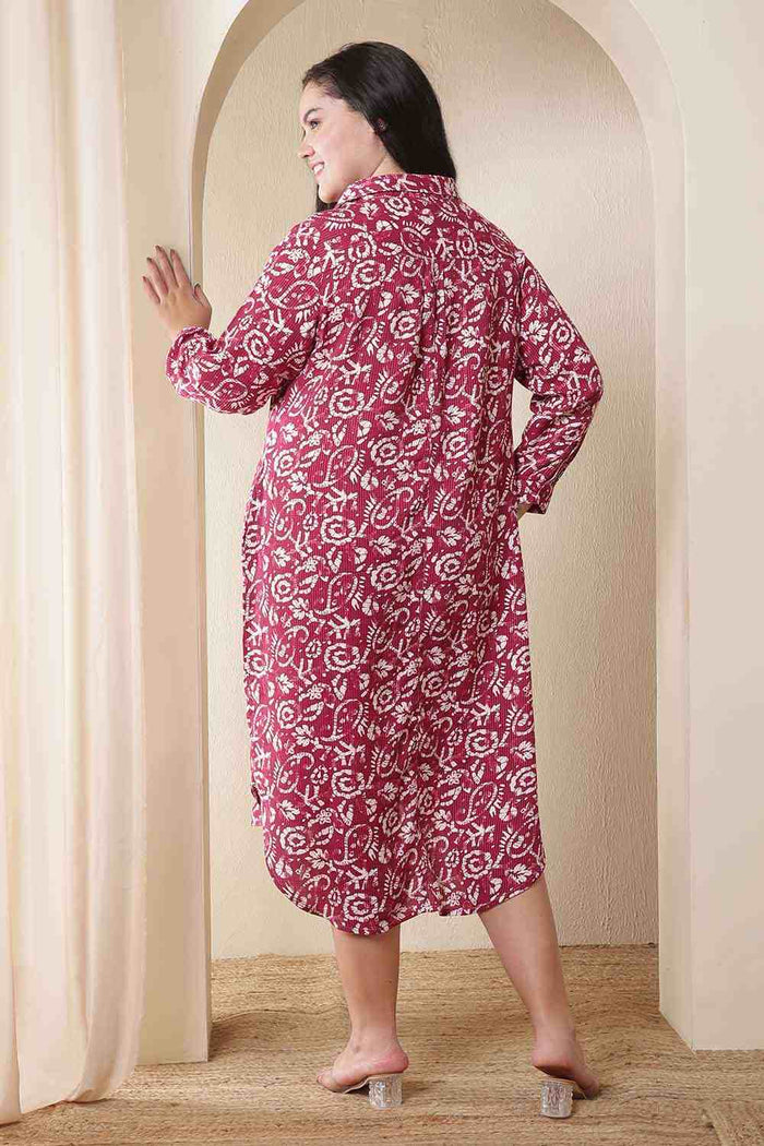 Plus Size Pink Batik Print Cotton Shirt Dress