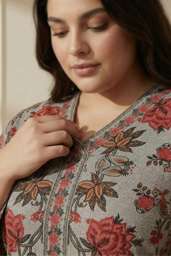 Plus Size Pink Ethnic Floral SnugWeave™ Winter Top Coord Set
