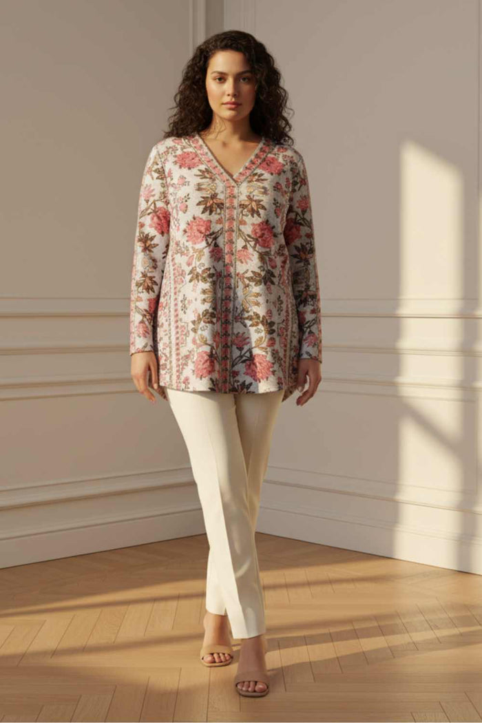 Plus Size Pink Ethnic Floral SnugWeave Winter Top