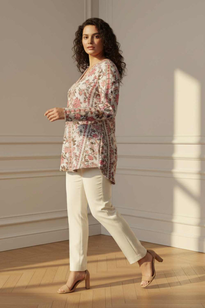 Plus Size Pink Ethnic Floral SnugWeave Winter Top