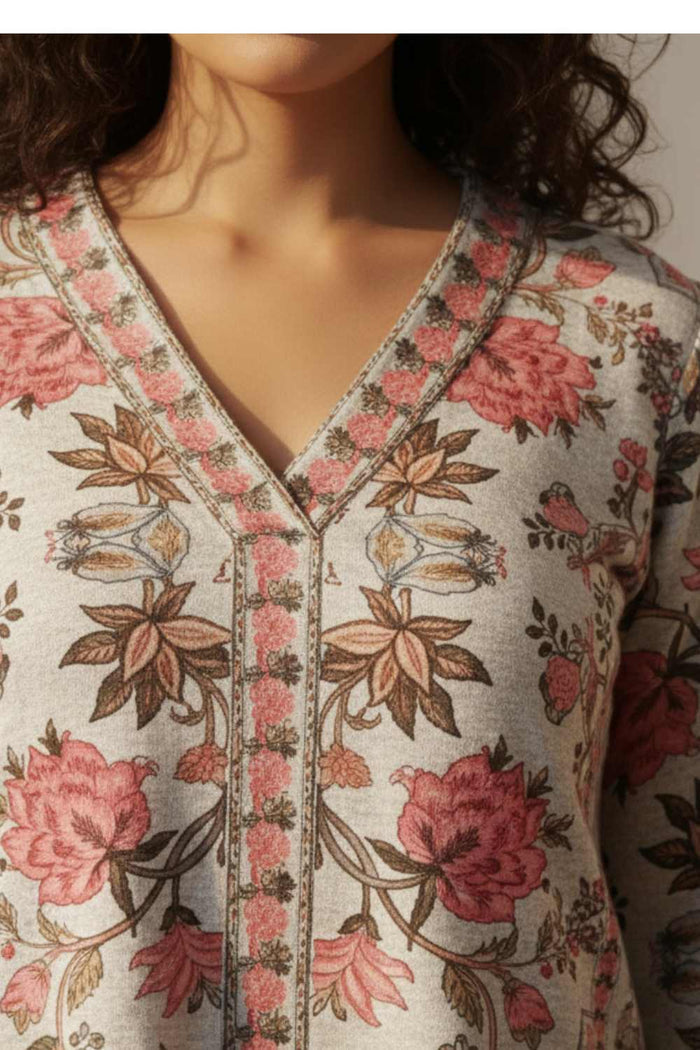 Plus Size Pink Ethnic Floral SnugWeave Winter Top