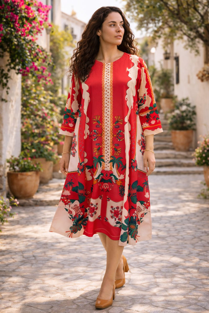 Plus Size Pink Floral Printed A-Line Dress