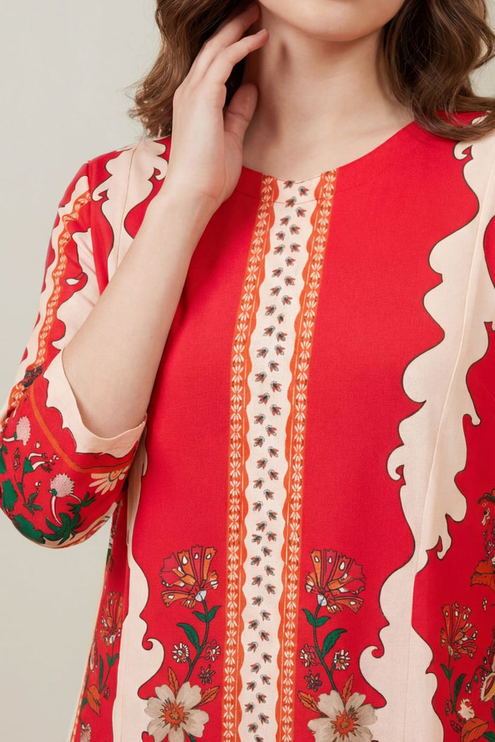 Plus Size Pink Floral Printed A-Line Dress