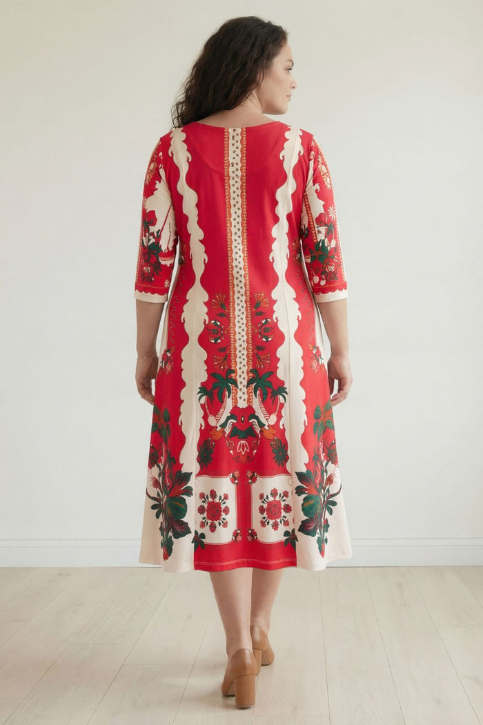 Plus Size Pink Floral Printed A-Line Dress