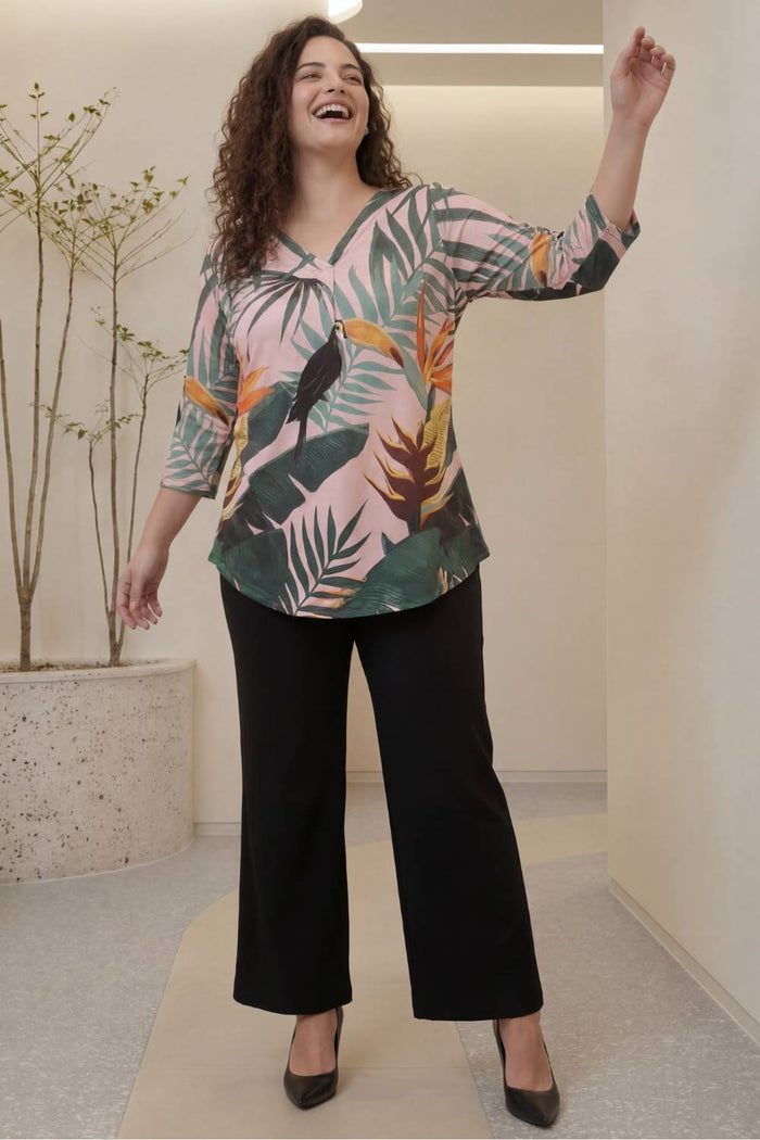 Plus Size Pink Tropical Print Centre Pleat Top