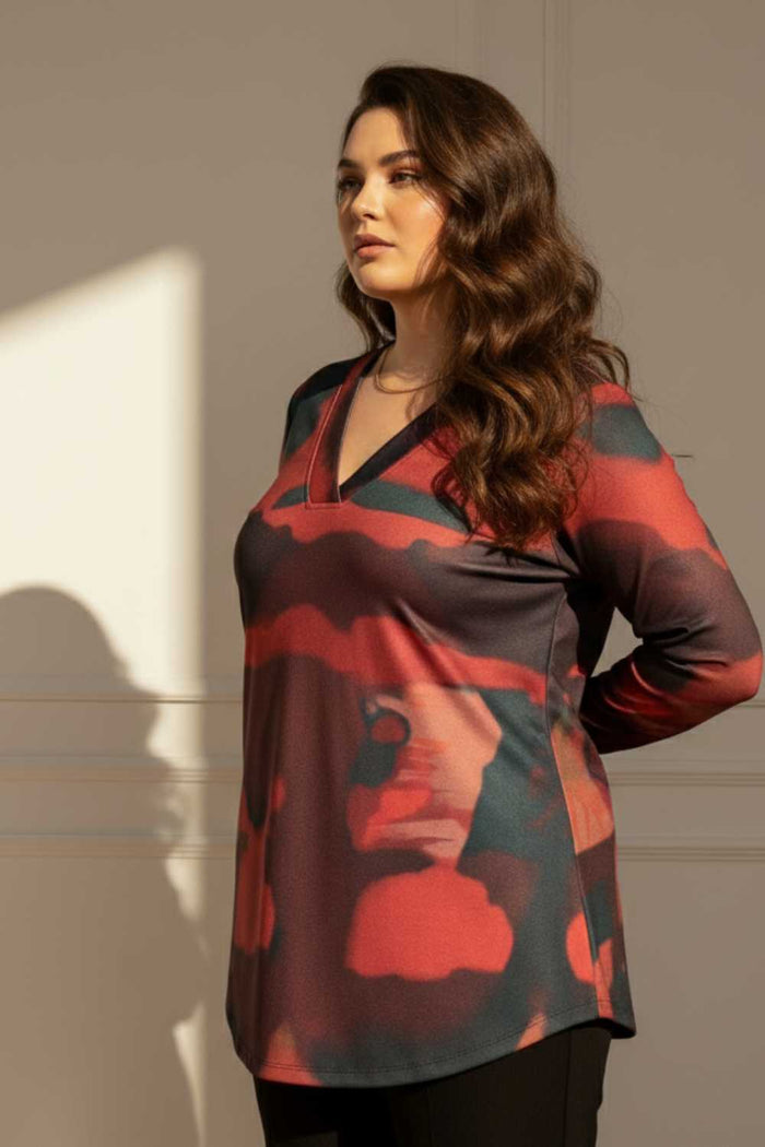 Plus Size Red Abstract SnugWeave Winter Top