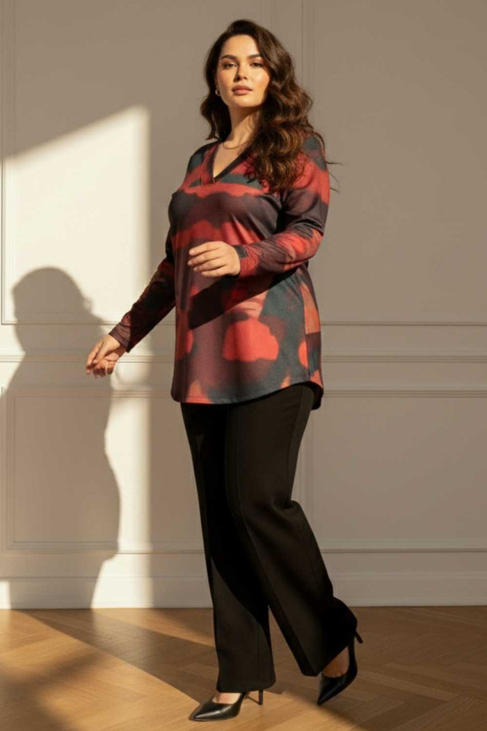 Plus Size Red Abstract SnugWeave Winter Top