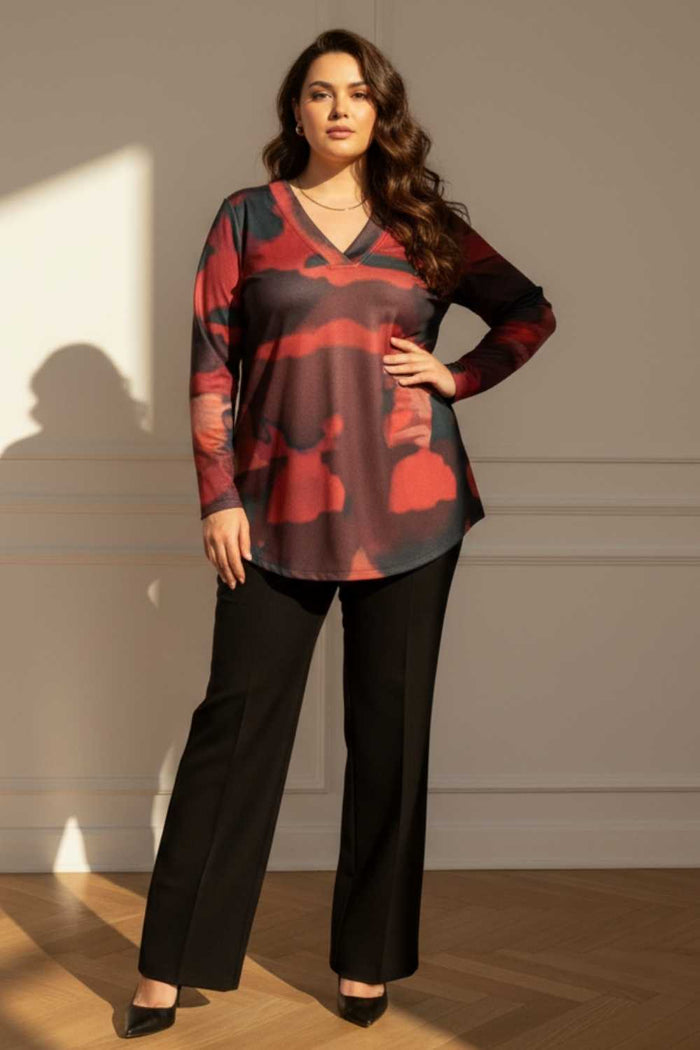 Plus Size Red Abstract SnugWeave Winter Top