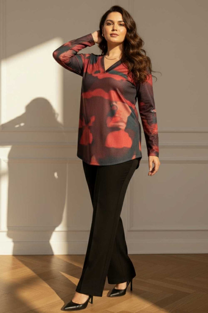 Plus Size Red Abstract SnugWeave Winter Top