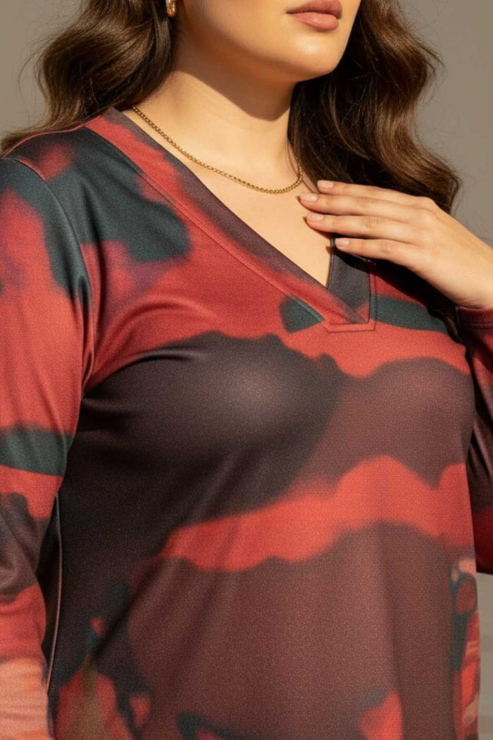 Plus Size Red Abstract SnugWeave Winter Top