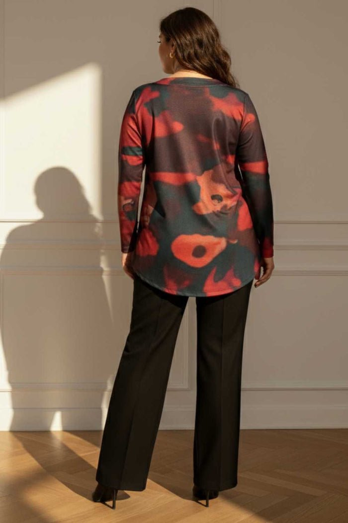 Plus Size Red Abstract SnugWeave Winter Top