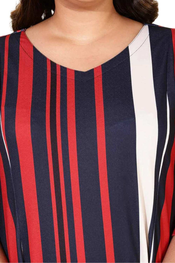 Plus Size Red Blue Striped A line Dress