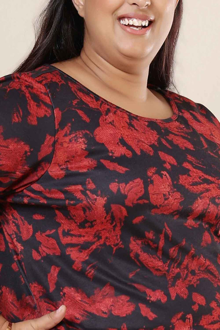 Plus Size Red Floral Kurta SnugWeave™ Winter Coord Set