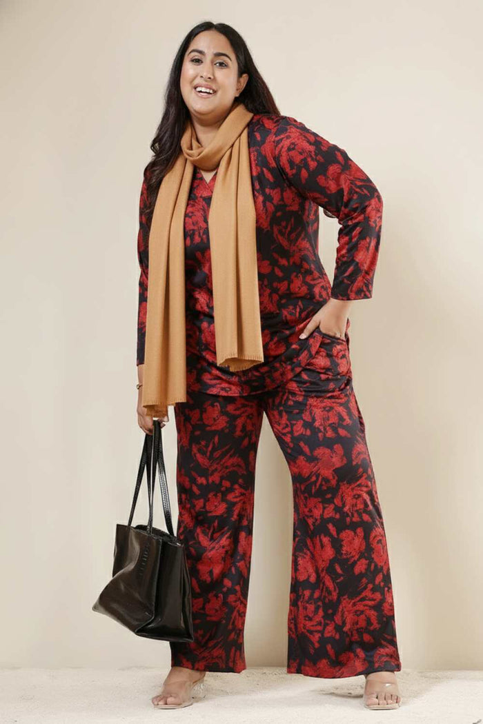 Plus Size Red Floral Top SnugWeave™ Winter Coord Set