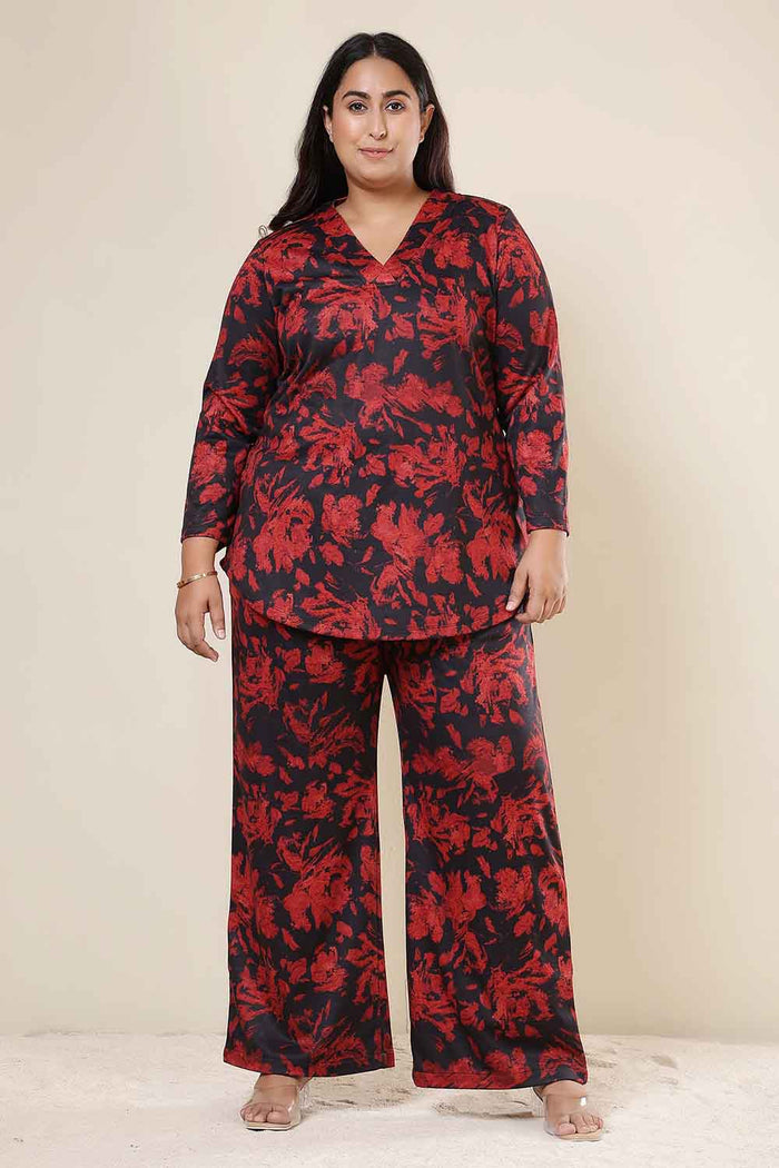 Plus Size Red Floral Top SnugWeave™ Winter Coord Set