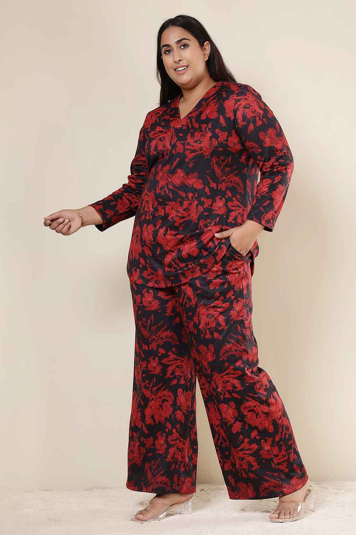 Plus Size Red Floral Top SnugWeave™ Winter Coord Set