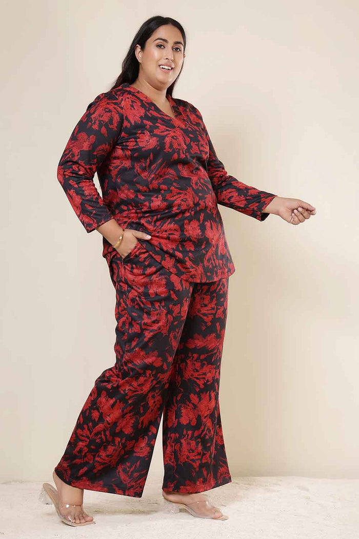 Plus Size Red Floral Top SnugWeave™ Winter Coord Set