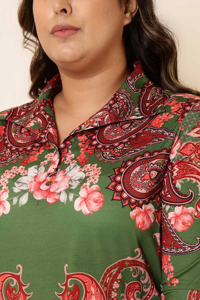 Plus Size Red Green Floral Coord Set