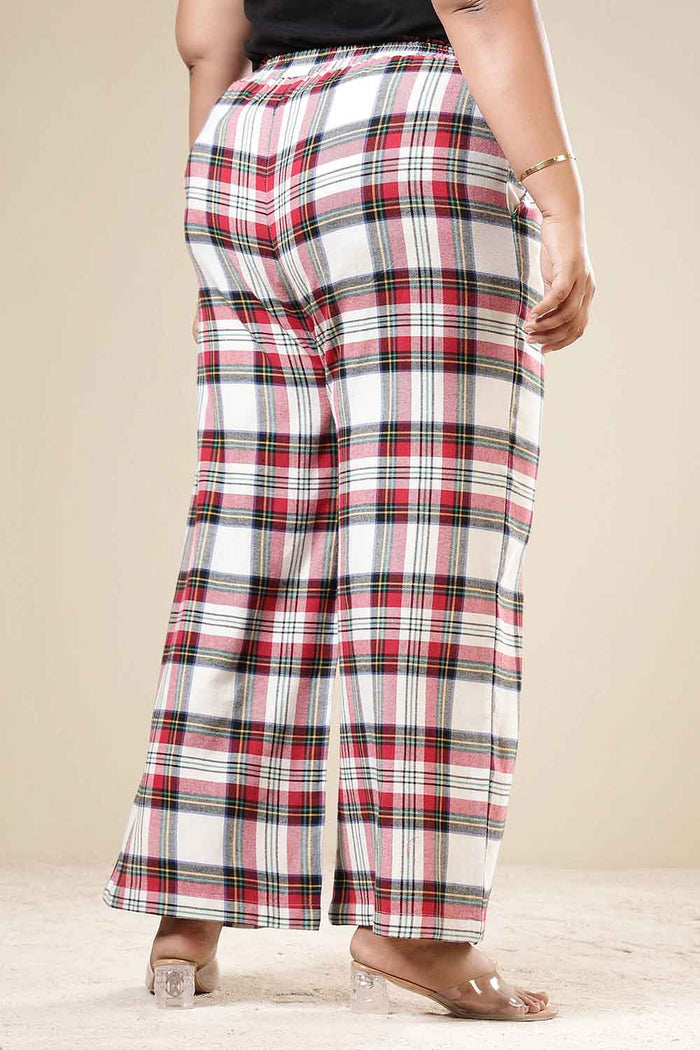 Plus Size Red & White Checkered Cotton Flannel Kurta Coord Set