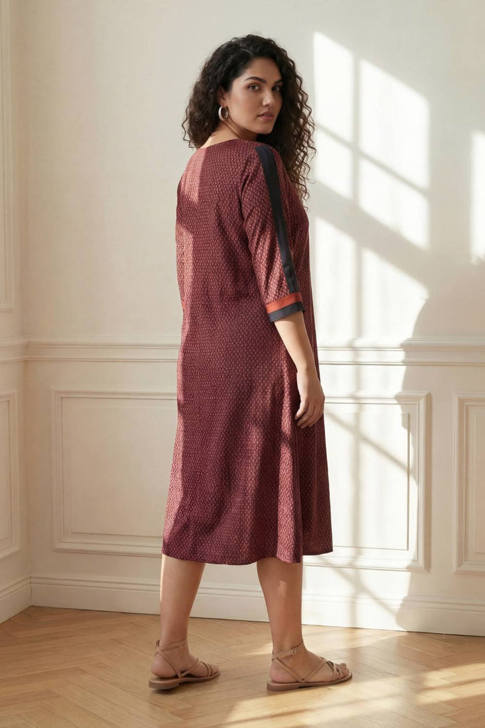 Plus Size Rust Geometric Print A-Line Dress