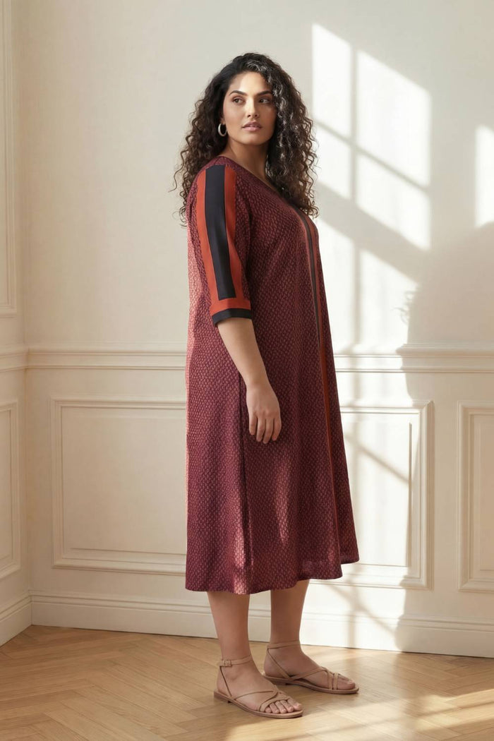 Plus Size Rust Geometric Print A-Line Dress