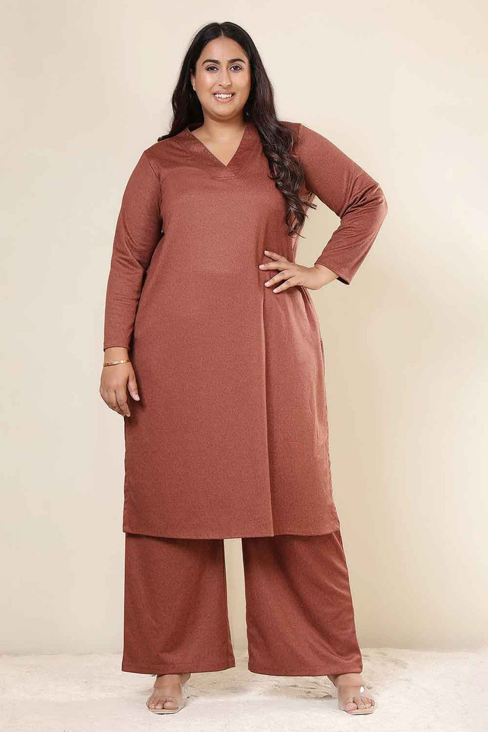 Plus Size Rust Kurta SnugWeave™ Winter Coord Set