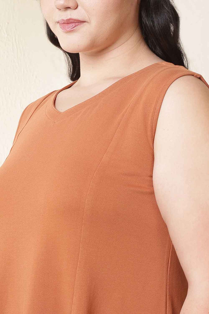 Plus Size Rust Orange A-Line Cotton Sleeveless Dress