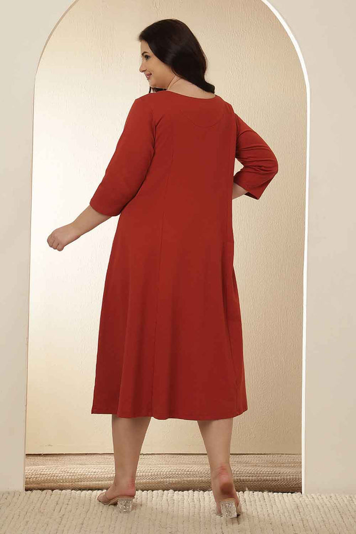 Plus Size Rust Red A-Line Cotton Dress