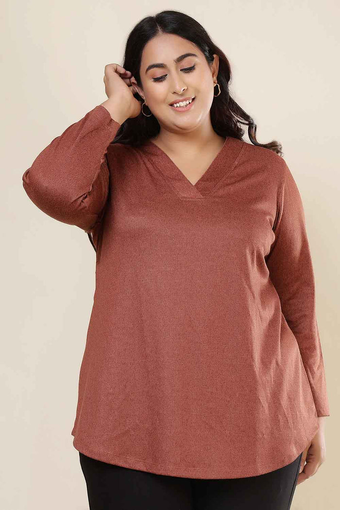 Plus Size Rust V Neck SnugWeave Winter Top