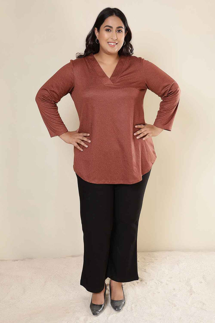 Plus Size Rust V Neck SnugWeave Winter Top