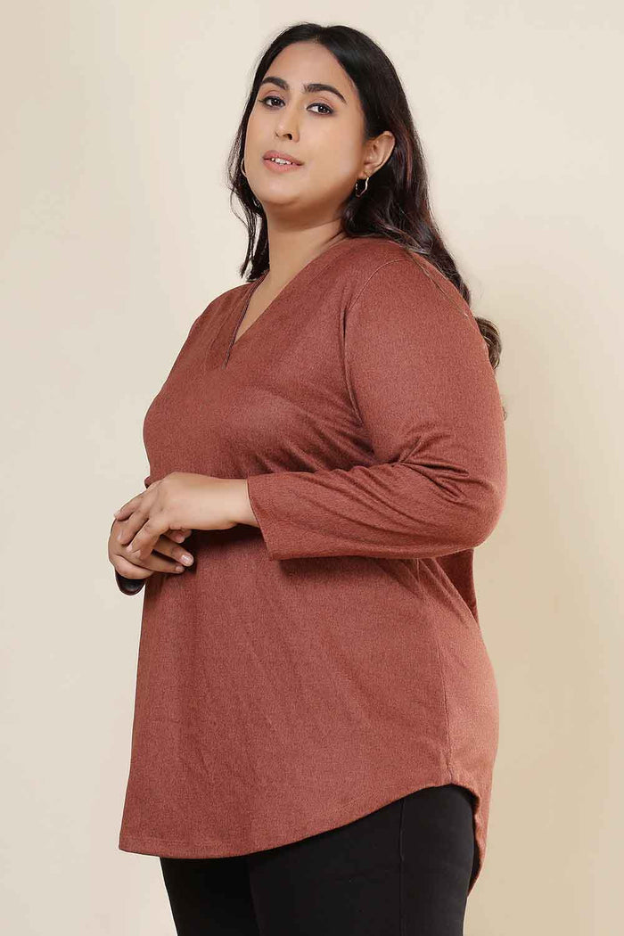 Plus Size Rust V Neck SnugWeave Winter Top