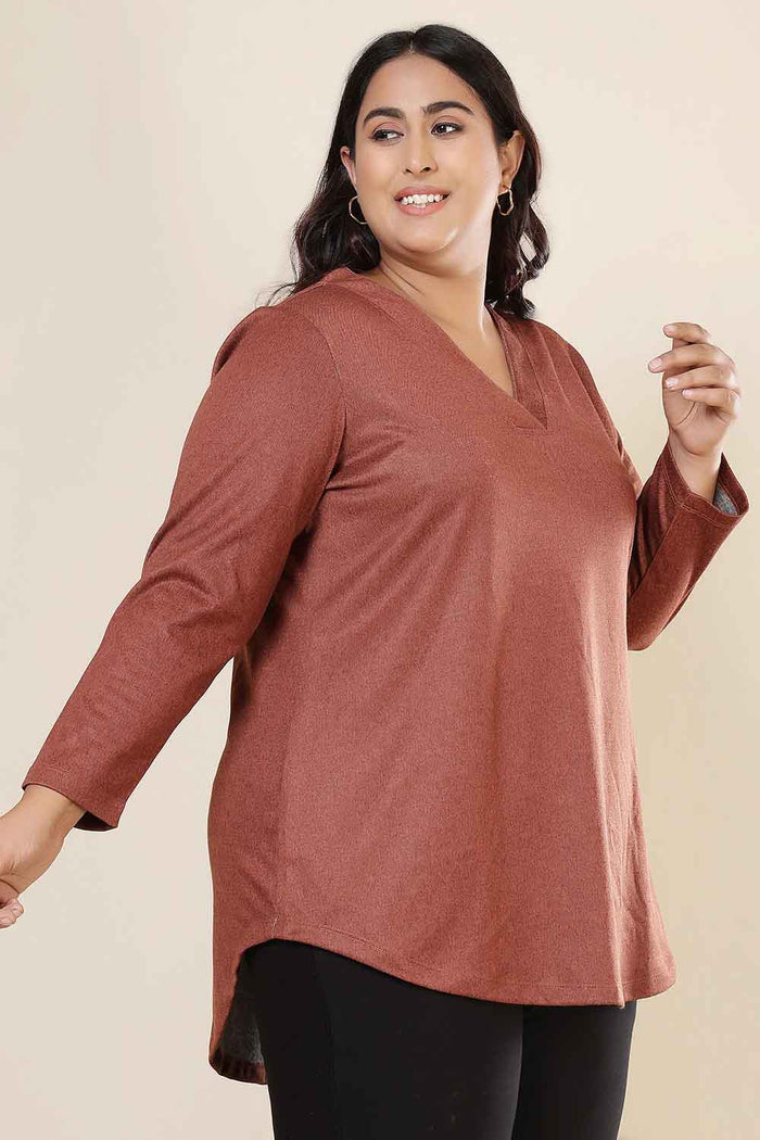 Plus Size Rust V Neck SnugWeave Winter Top
