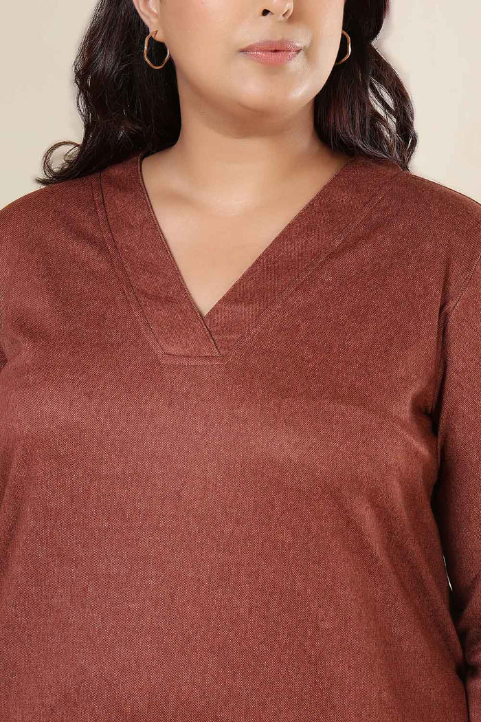 Plus Size Rust V Neck SnugWeave Winter Top