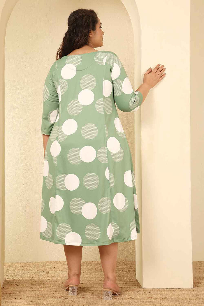 Plus Size Sage Green Polka Print A Line Dress