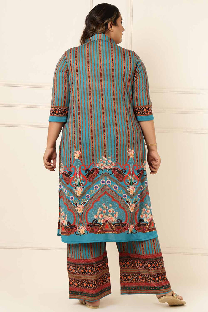 Plus Size Teal Blue Printed Coord Set