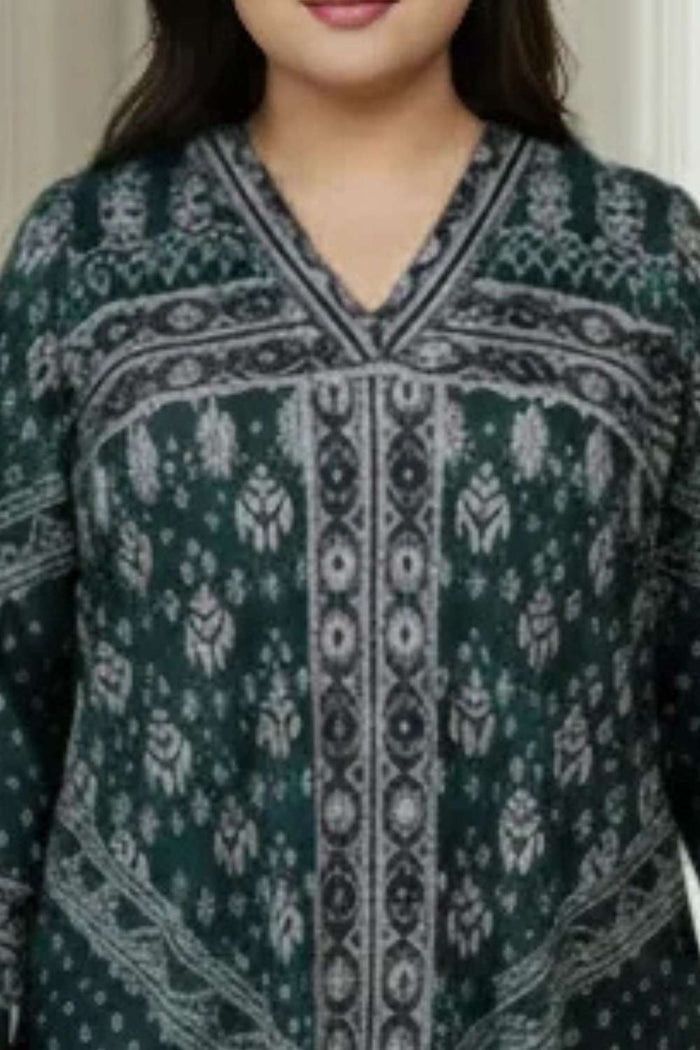 Plus Size Teal Printed SnugWeave™ Winter Kurta Coord Set