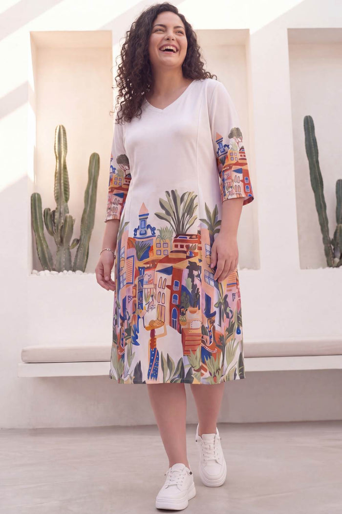 Plus Size Urban Art Print A-Line Dress