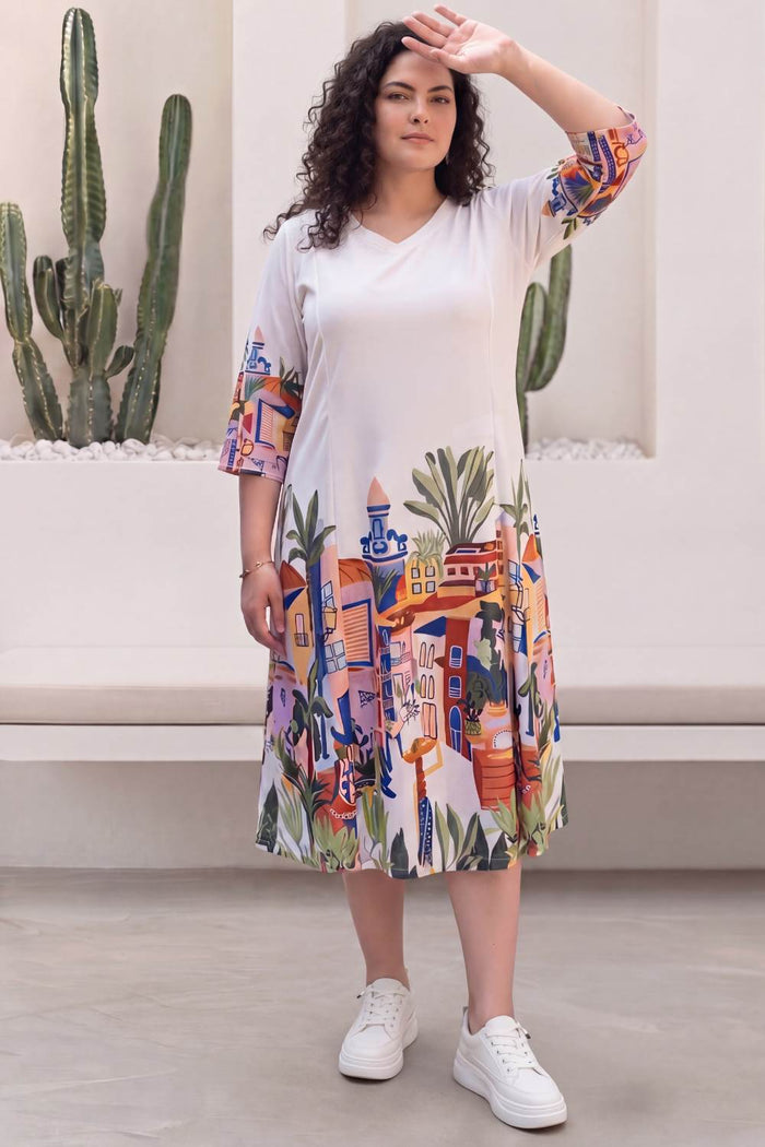 Plus Size Urban Art Print A-Line Dress