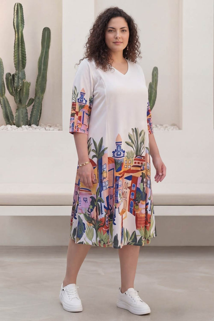 Plus Size Urban Art Print A-Line Dress