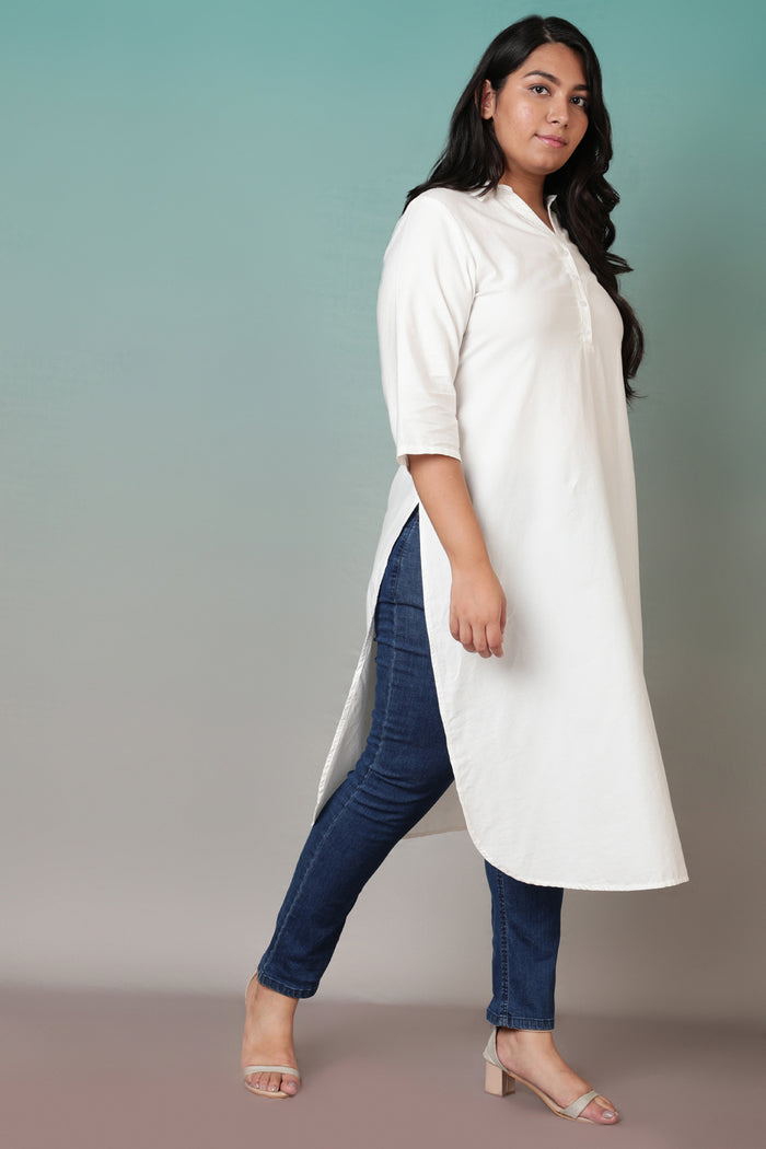 Plus Size White Collar Kurta