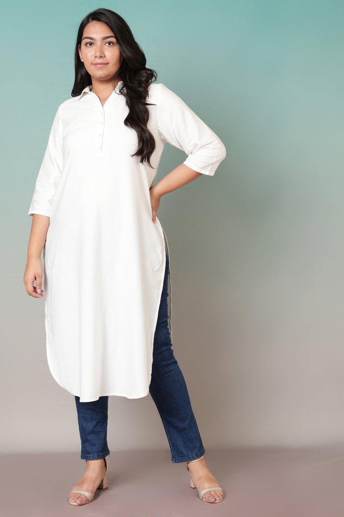 Plus Size White Collar Kurta