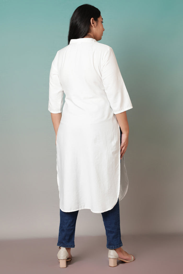 Plus Size White Collar Kurta