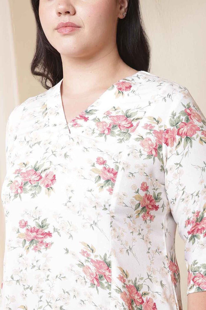 Plus Size White Floral Print Midi Dress