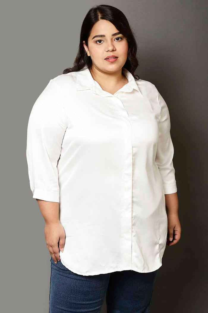 Plus Size White Satin Shirt