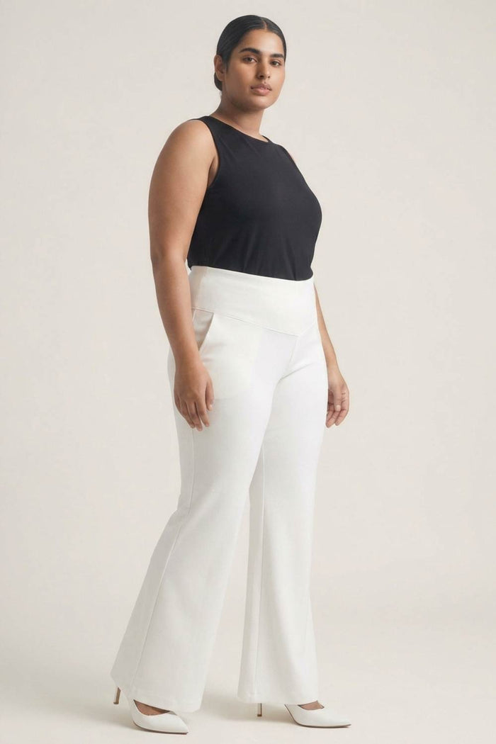 Plus Size White Tummy Shaper Boot Cut Pants